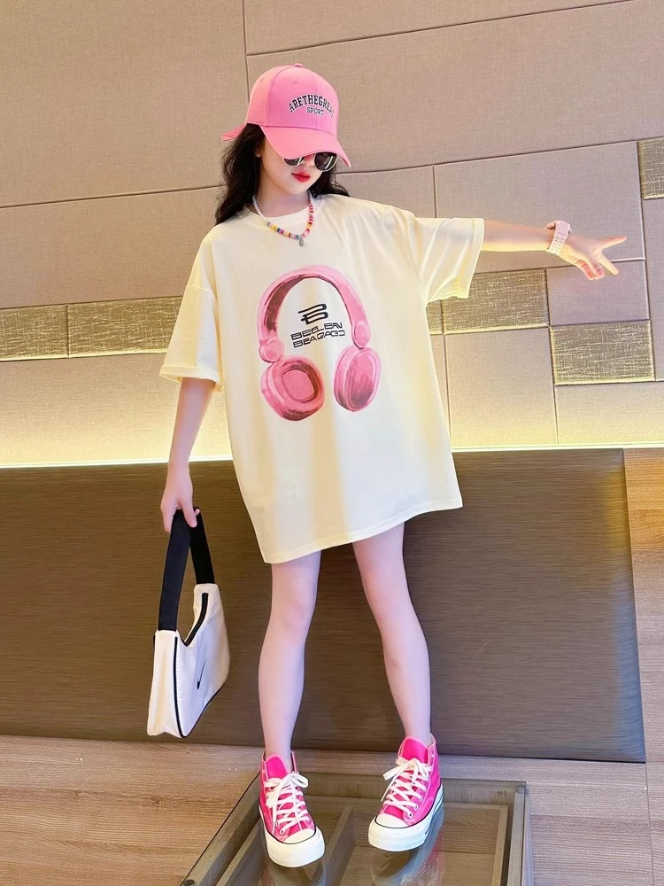 女童短袖t恤白色2025新款儿童半袖夏装上衣女孩体恤夏季洋气时髦