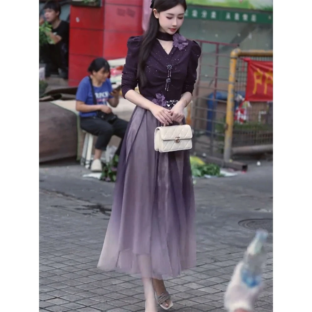 秋装搭配一整套超好看独特时尚漂亮高级感减龄洋气上衣半裙两件套