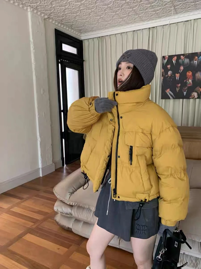25年新款女短款独特设计韩版立领简约时尚小个子白鸭绒羽绒服外套