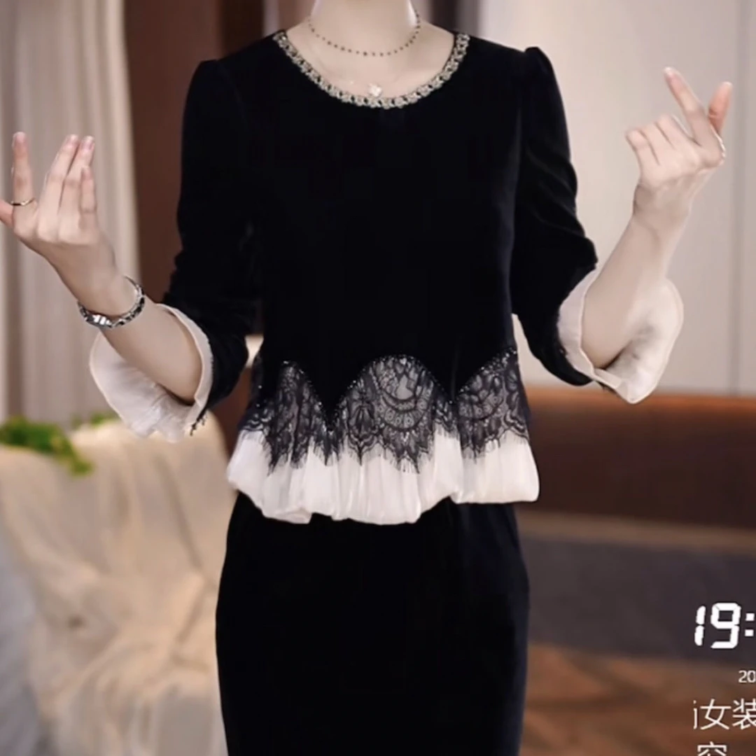 高级莫斯卡丹绒气质清新甜美连衣裙2025秋季新款假俩件遮肚裙子女