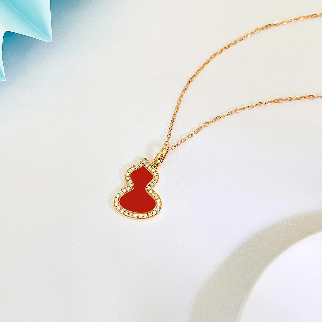 卡伊珠宝18k金葫芦红玛瑙钻石吊坠女款玫瑰金福禄国风（不含链）