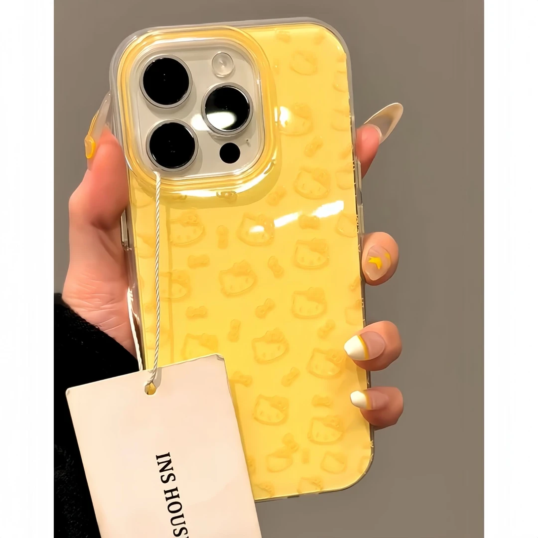 欧克里里奶黄色kitty脑袋瓜苹果16手机壳苹果华为vivo小米15oppo