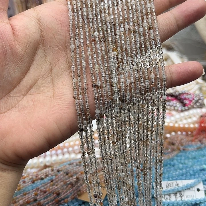 未镶嵌玛瑙/玉髓珠宝半成品一条3mm黑晶超七