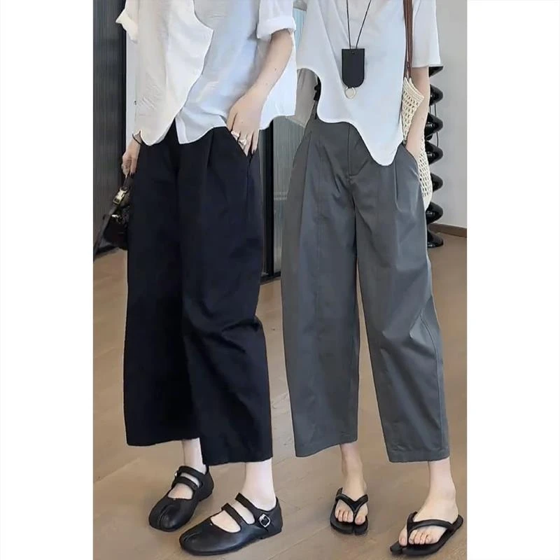 阔腿哈伦裤夏季新款女薄款萝卜裤胖mm显瘦大码八九分弯刀裤小个子