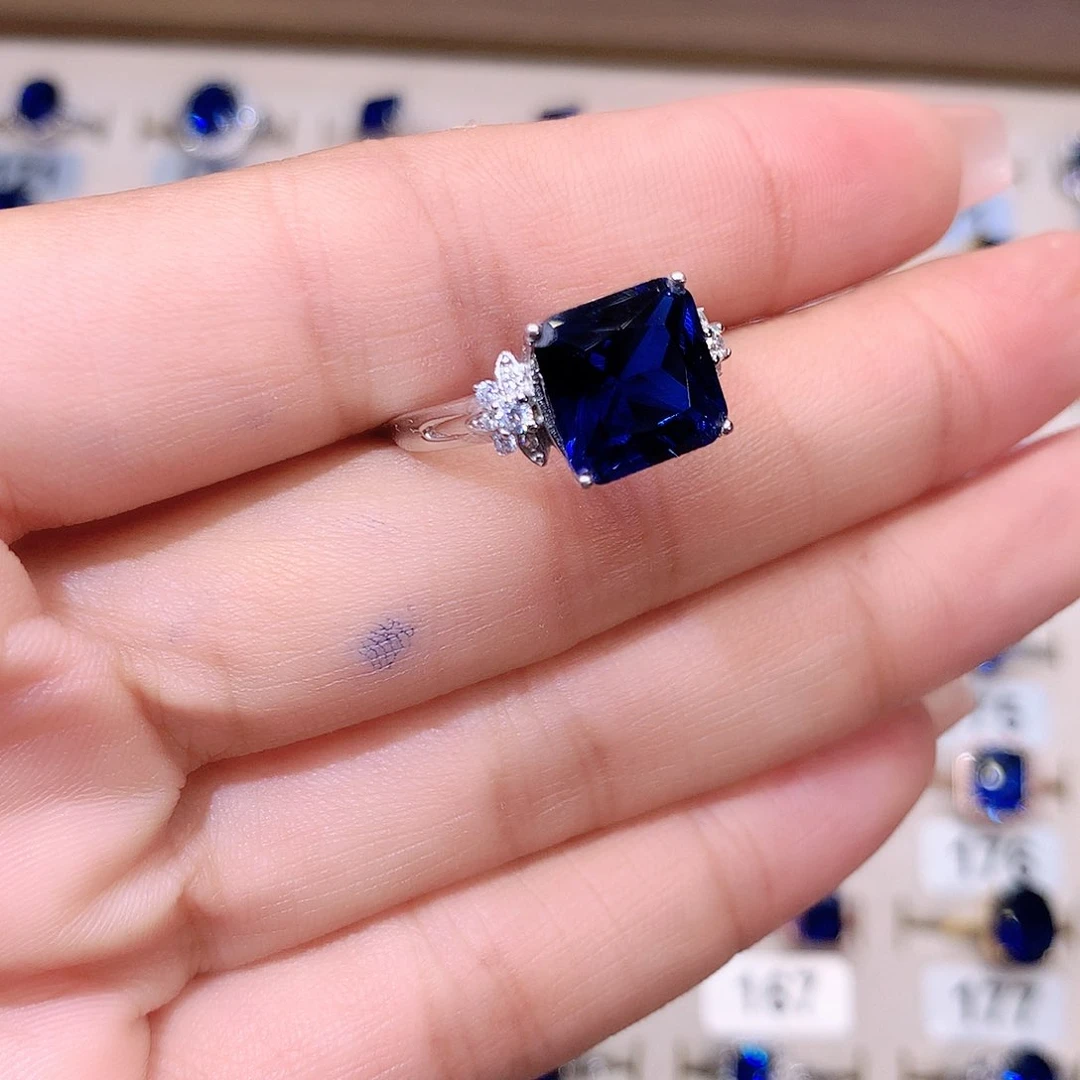 蓝宝石戒指银S925镶嵌10白