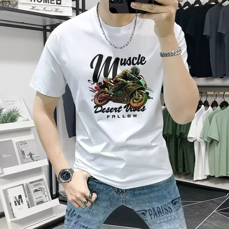 时尚春夏季新款男士高级潮牌短袖帅气青年品质轻奢纯棉T恤上衣