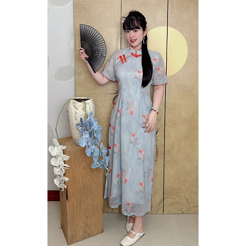 码加加51032夏季复古2025新款女新中式改良复古气质高贵大码旗袍
