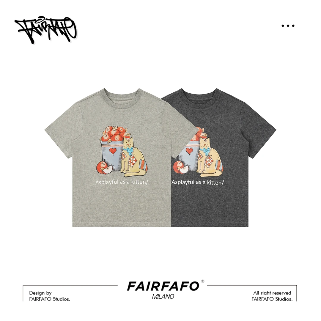 【猫猫吃苹果短袖】TXCL54070美式圆领百搭时尚休闲