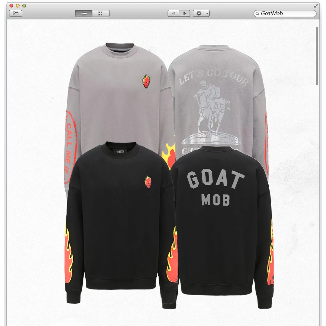 GTB/Ghettobro小火人系列燃烧火焰500克重磅纯棉圆领卫衣潮流情侣