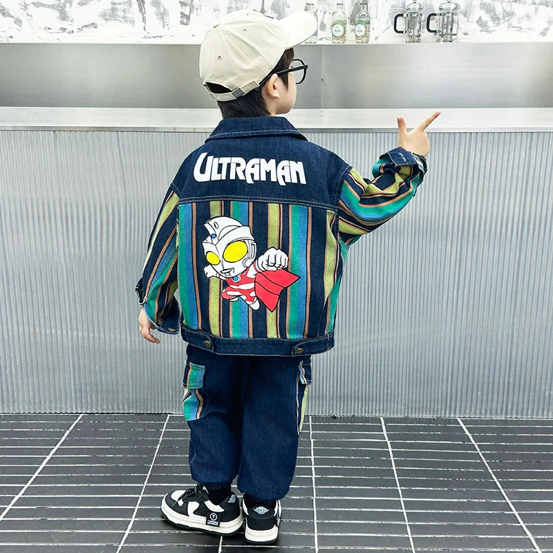 奥特曼牛仔套装男童2025新款帅气儿童装时髦夹克春秋款工装两件套