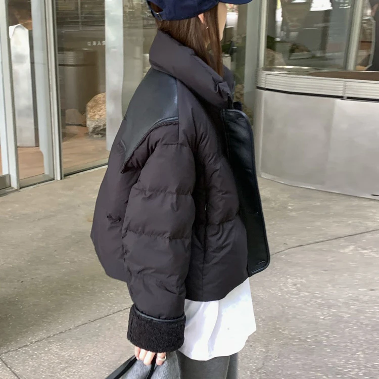 福利款zge2558069拼皮羽绒服女2025冬立领短款百搭显瘦白鸭绒外套