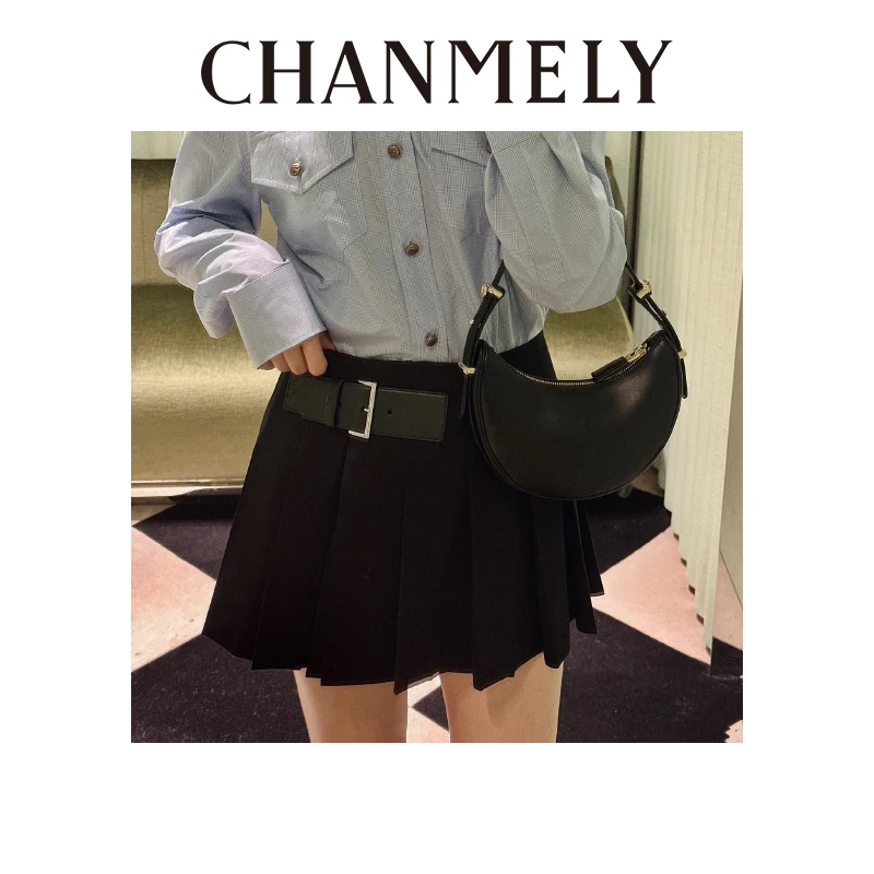 【CHANMITY】24/FW学院风百搭复古压褶半裙023645