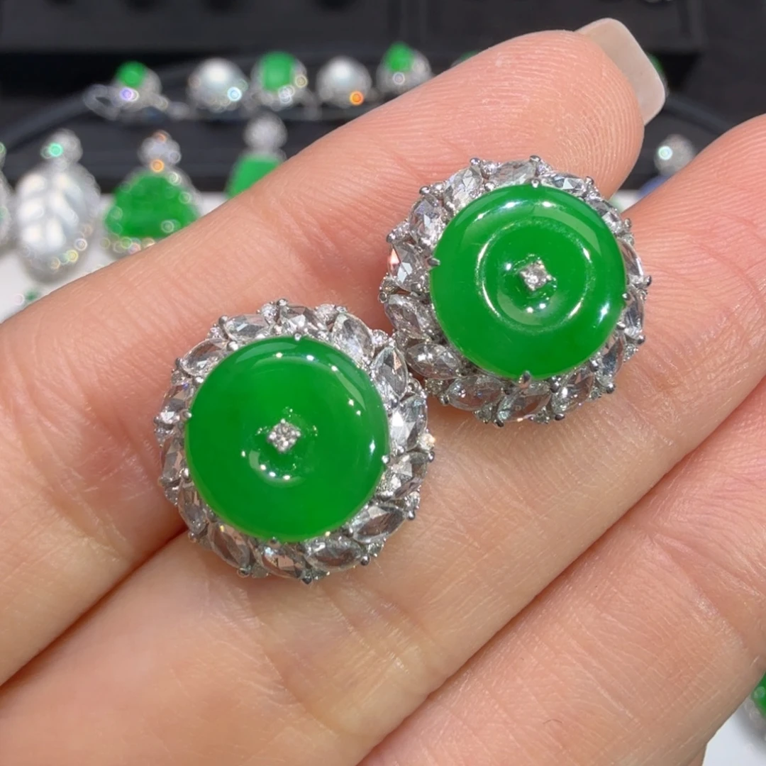 翡翠18K金镶嵌耳饰收到货48小时鉴赏期