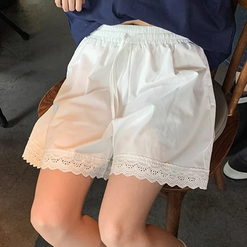 孕妇裤子女夏季蕾丝花边白色阔腿短裤宽松居家外穿运动休闲打底裤