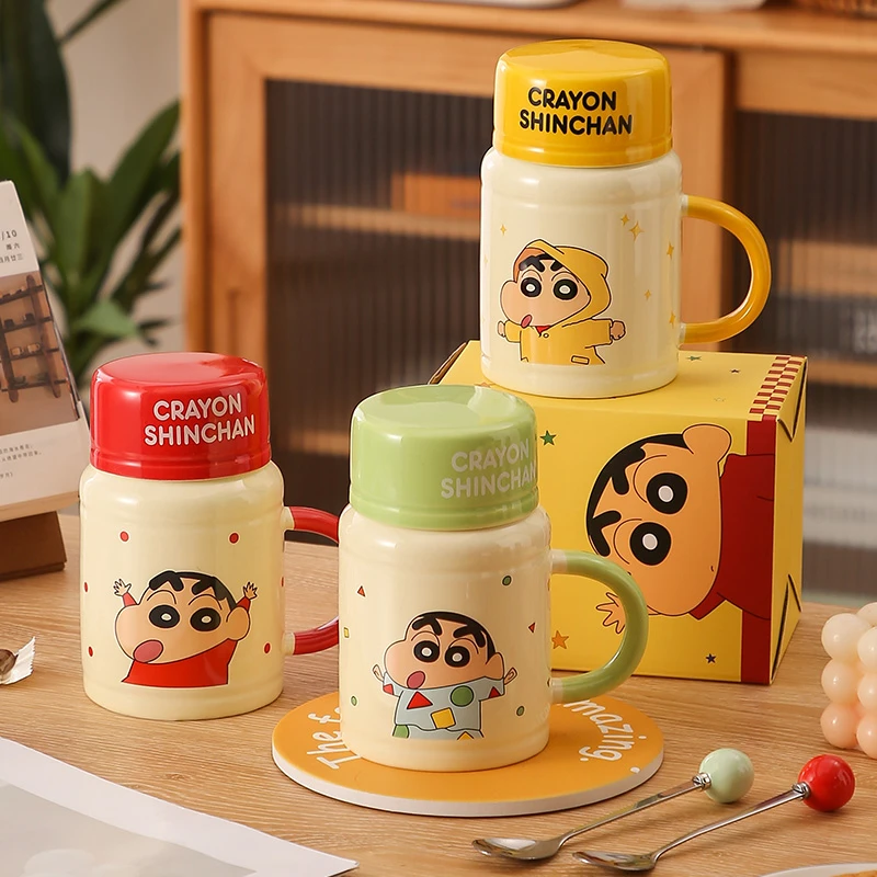 精东家蜡笔小新陶瓷马克杯可爱带盖勺水壶杯子送闺蜜女生生日礼物
