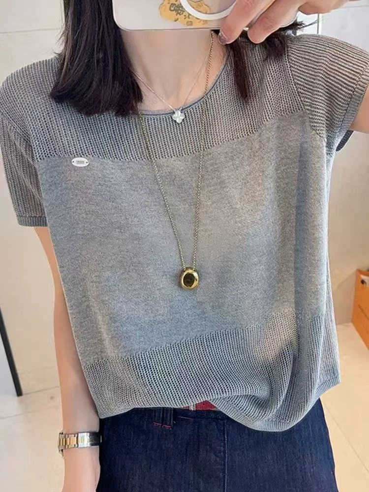 【享运费补贴】休闲简约纯色显瘦宽松时尚薄款针织短袖T恤短款夏季