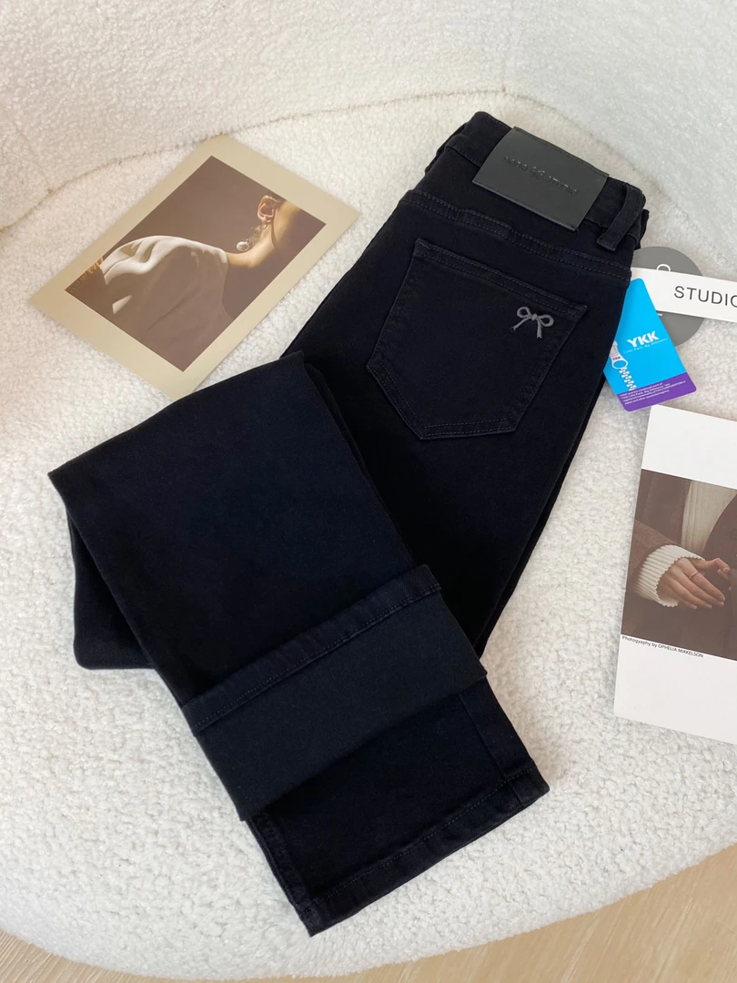 春季新款韩系牛仔裤女爆款2025新款黑色直筒小个子烟管裤子女