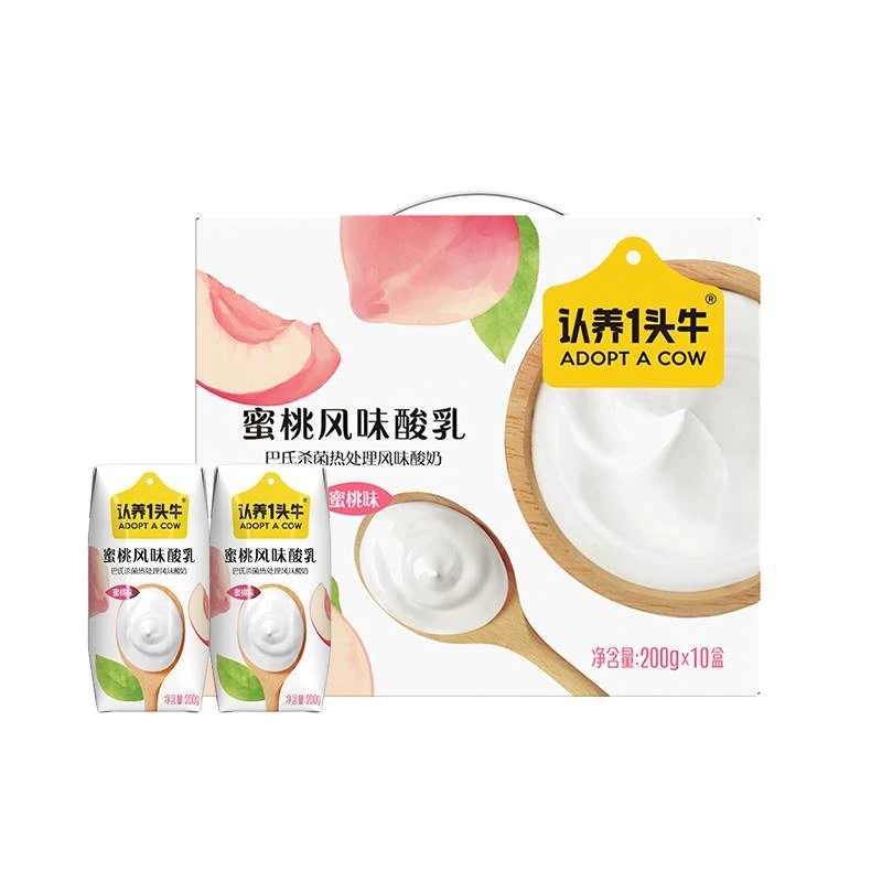 认养一头牛蜜桃风味酸乳 200g*10盒/箱