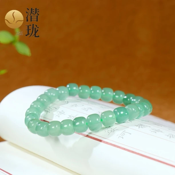 【潜珑】L-0806纯天然东陵玉满绿老型手串卡8mm