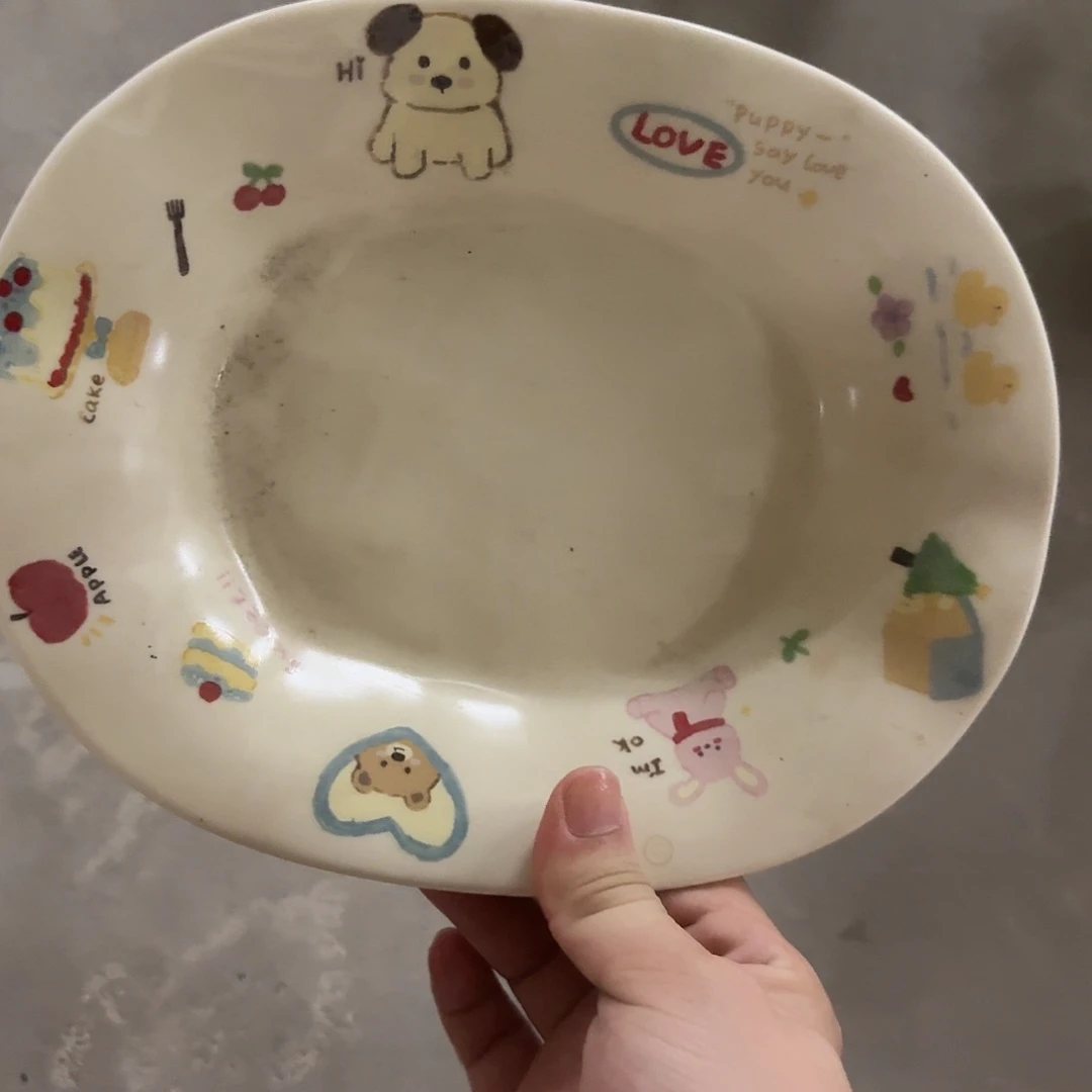 搪瓷微瑕小狗椭圆盘一个