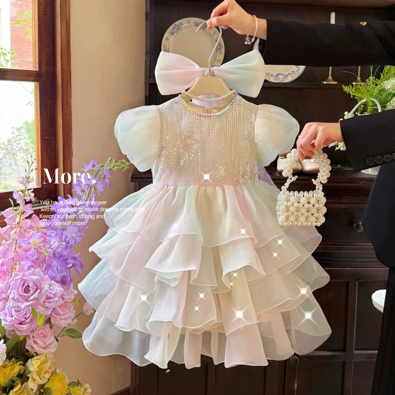 女童美人鱼连衣裙夏款2025新款女孩梦幻绝美公主裙儿童时尚蛋糕裙