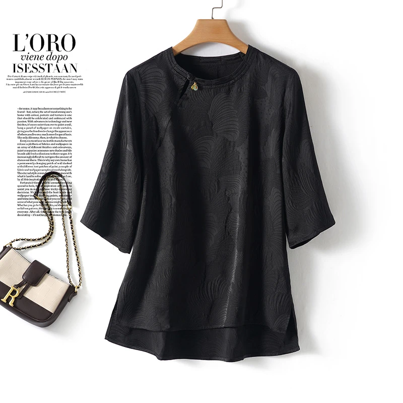 2025夏季女装衬衫薄款亚麻绣花流苏小衫宽松桑蚕丝提花小衫春夏女