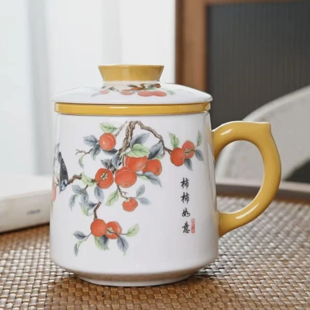 Y5153-陶瓷带盖过滤茶水分离办公家用泡茶杯