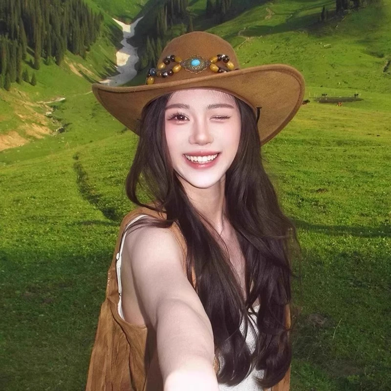 民族风西部牛仔帽子女夏季新疆西藏川西旅游穿搭登山帽遮阳防晒帽