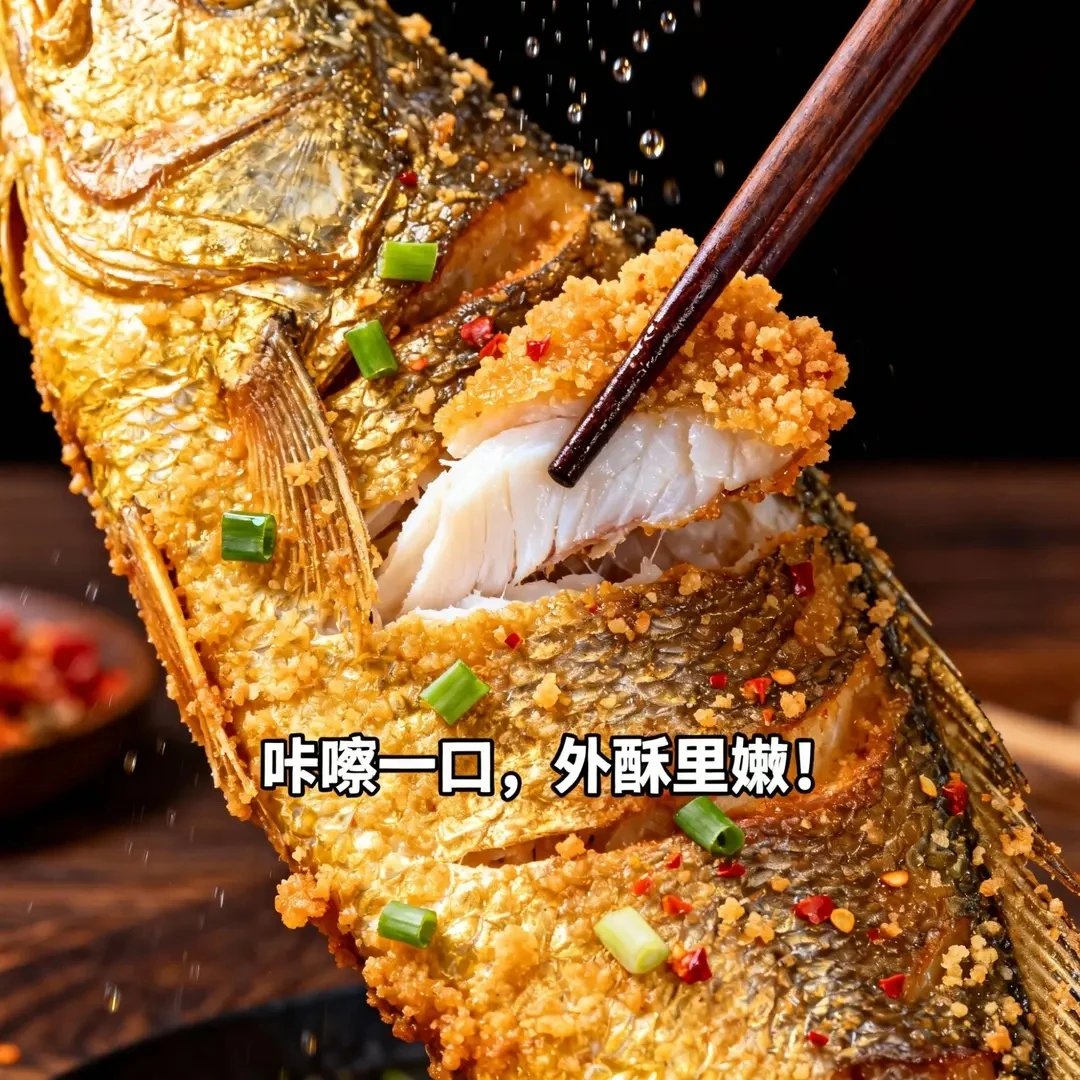 1条2025年新鲜黄河大鲤鱼炸好1斤多河南特色油炸大鲤鱼家庭招牌菜