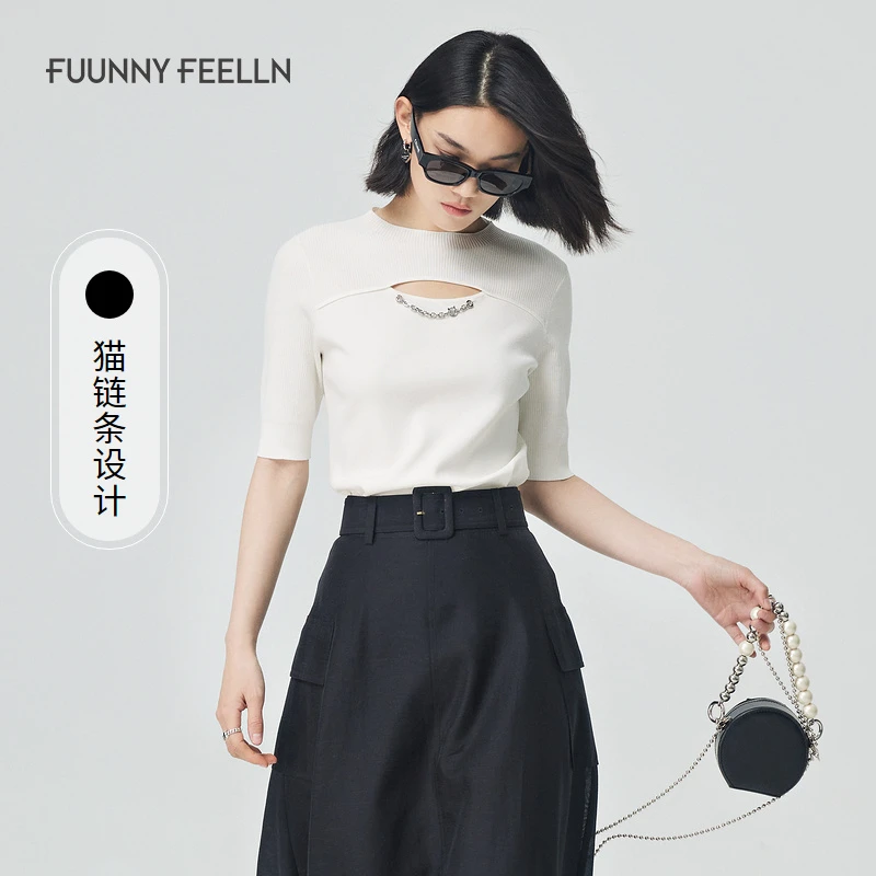 【九月专属】FF白色正肩女短袖修身设计圆领纯色FZ01523套头