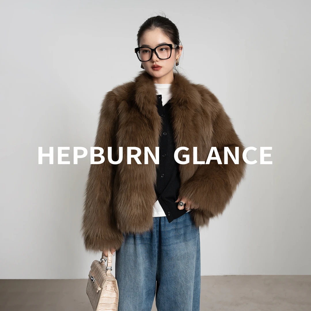 HG/羊皮搭扣率性时髦精_进口狐狸腹毛皮草外套短款小立领裘皮大衣