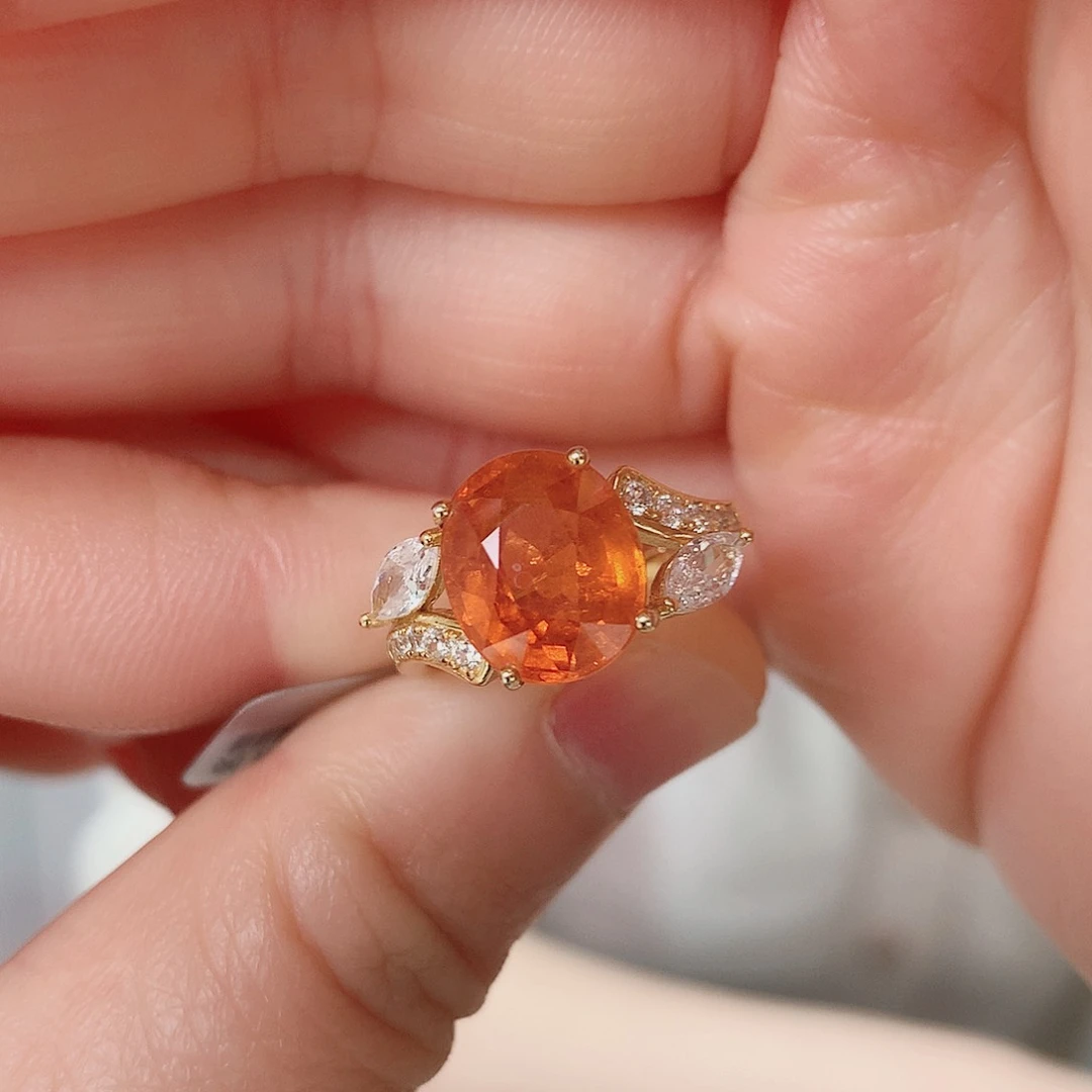 石榴石（芬达石）戒指银S925镶嵌