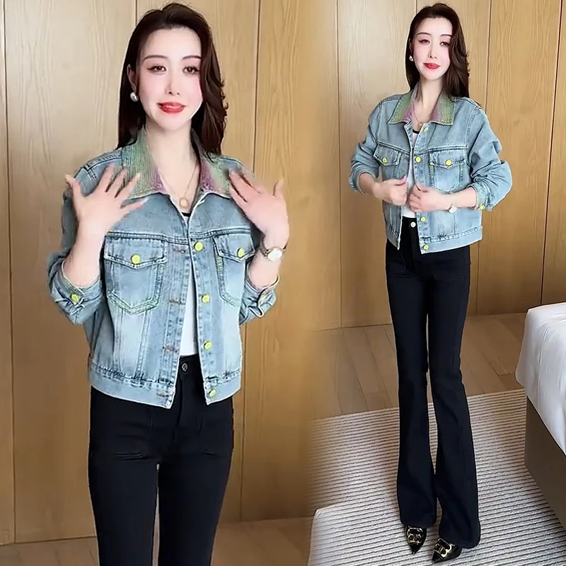 复古牛仔短外套女2025春秋新款时尚气质百搭小个子翻领夹克上衣潮