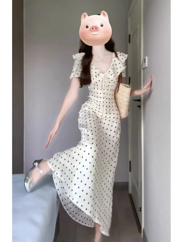 ENYU/小个子2025新款法式波点泡泡袖连衣裙女温柔风绝美小裙子