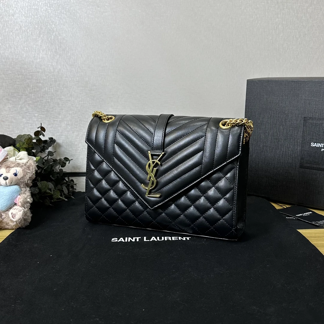 未使用 YSL/圣罗兰 壹所奢品/YSL 信封 光面 中号 黑金 新款