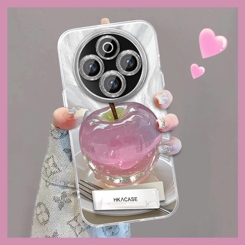 适用于vivoy300pro精孔羽纱晶莹粉苹果网红创意支架全包手机壳女