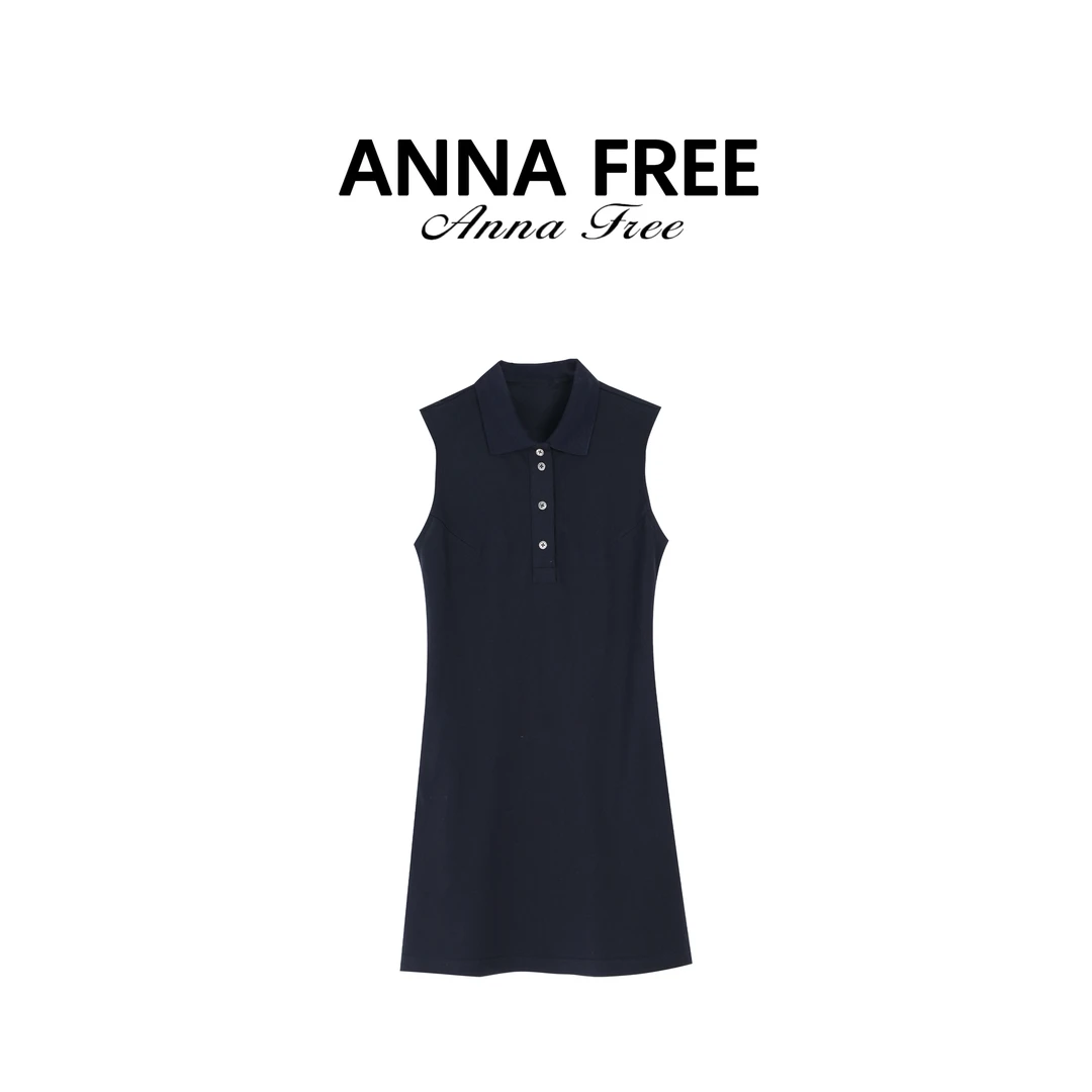 ANNA FREE 100棉街头女士设计师无袖纯色轻奢连衣裙ZCL25539
