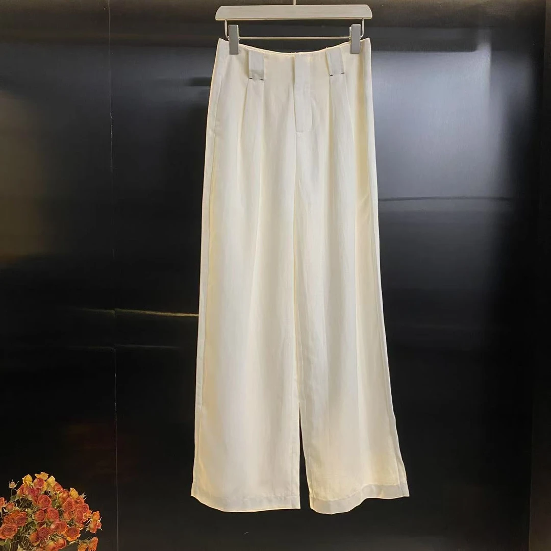 2025新款白色高端定制时尚休闲百搭直筒轻奢高腰裤