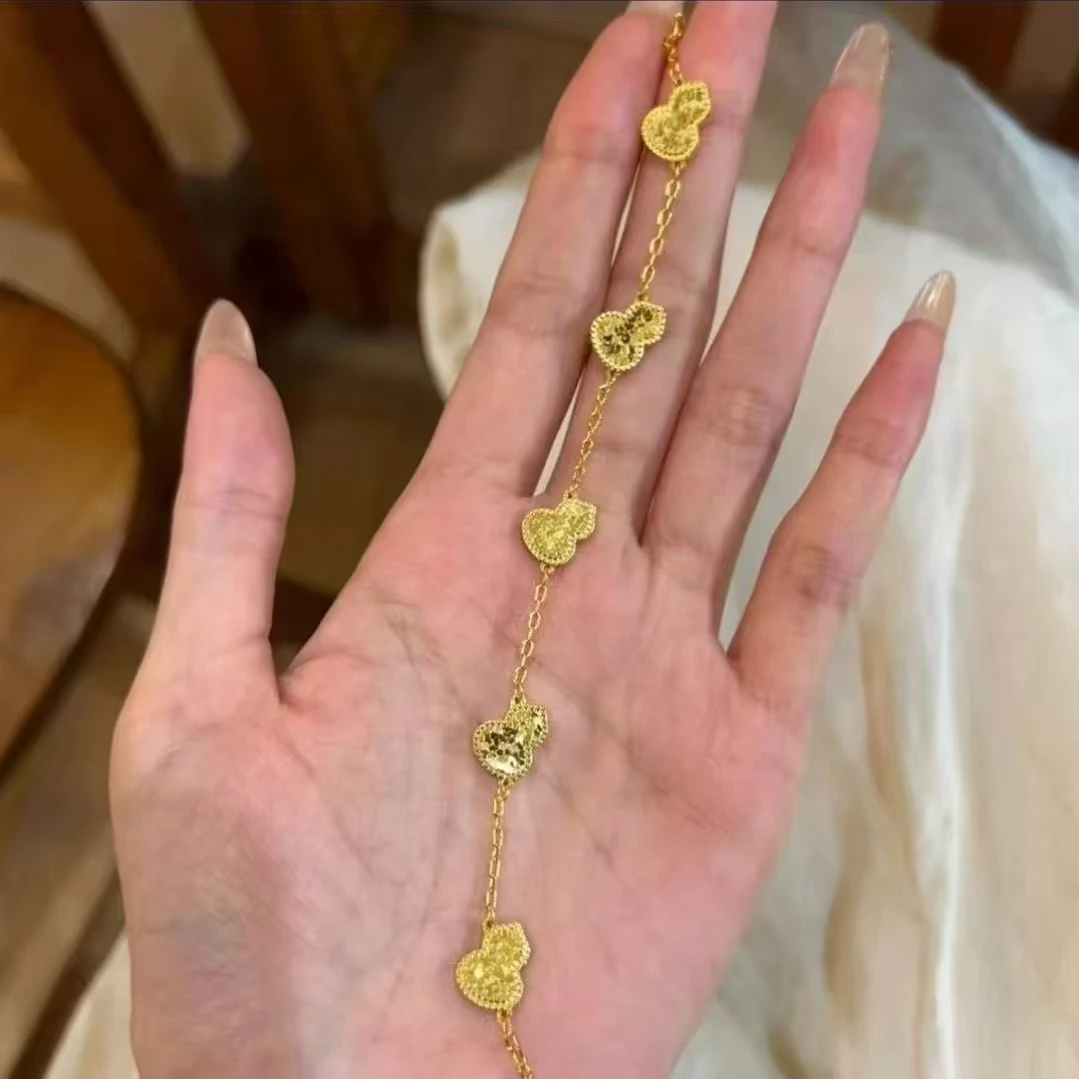 铜合金手链 碎冰冰金色葫芦手链女款轻奢小众高级感送人