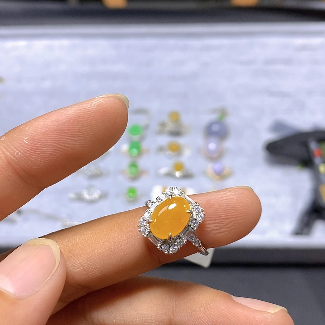 翡翠戒指银S925镶嵌16号