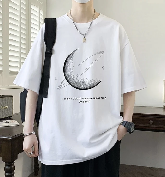 星球标男女同款重磅纯棉青春流行夏季休闲宽松港风insT恤