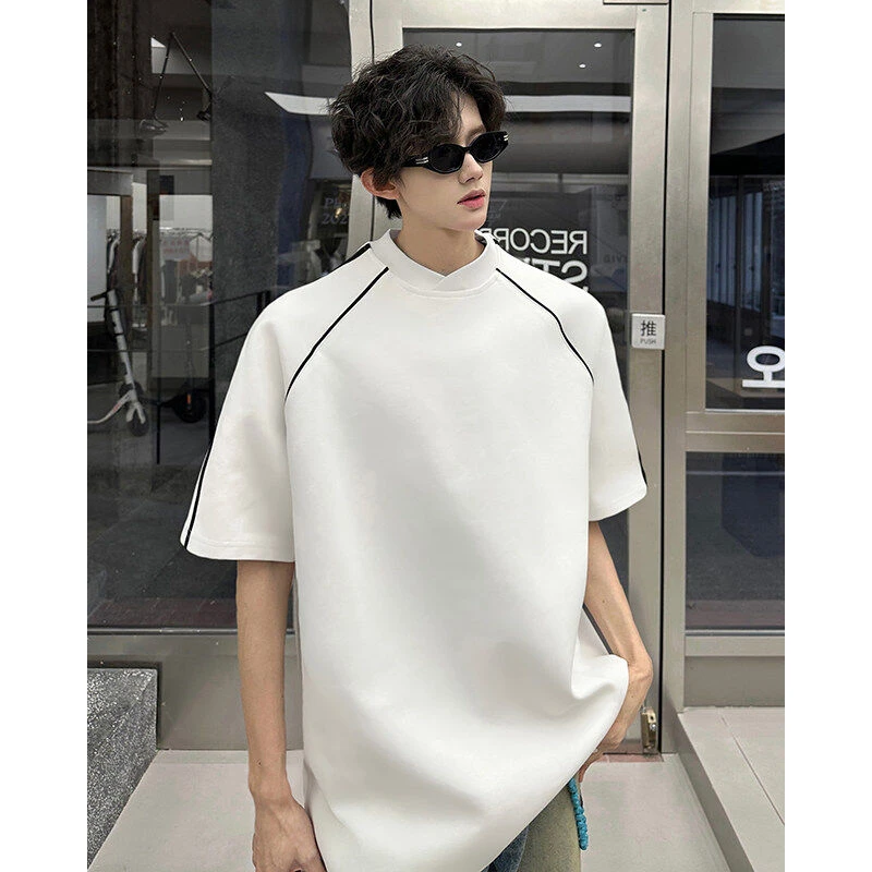 240克宽松纯棉美式高街痞帅小V领设计短袖T恤