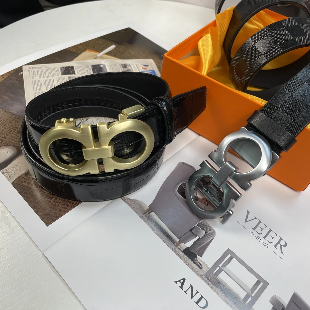 高品质时尚即休闲可商务轻奢男牛皮腰带自动扣拉链款压花真皮带