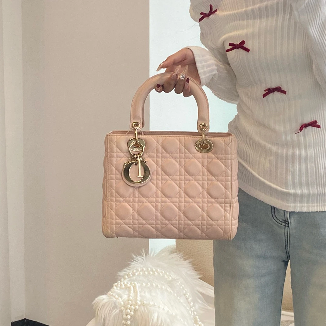 95新 DIOR/迪奥 dior柔雾粉五格戴妃手提斜挎包