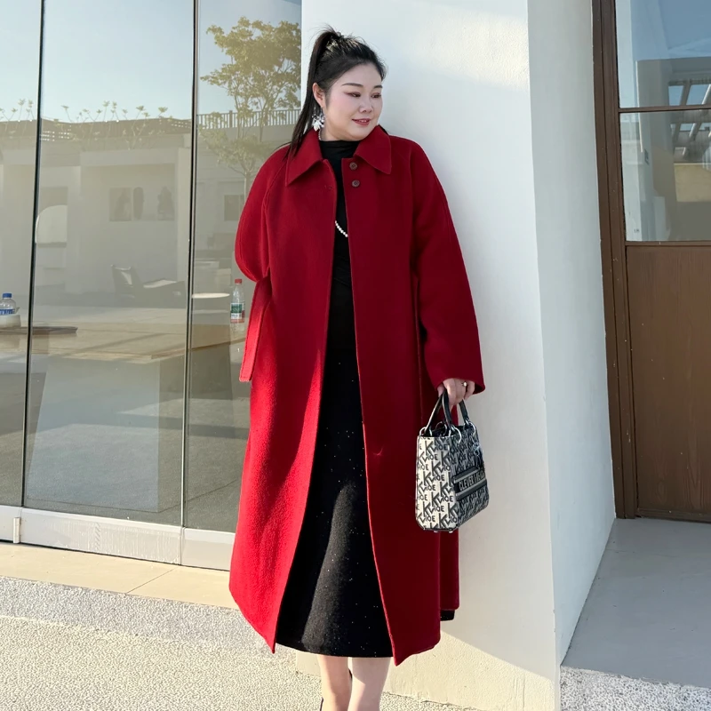 别格秀微胖长款呢子气质双面呢宽松女秋冬款加厚大衣大码毛呢外套