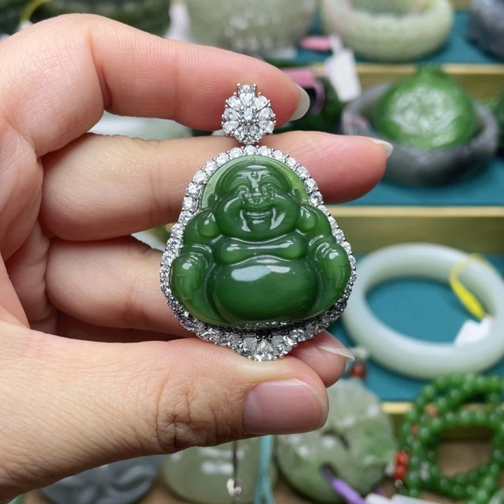 和田玉吊坠53圈口 编号10银S925镶嵌