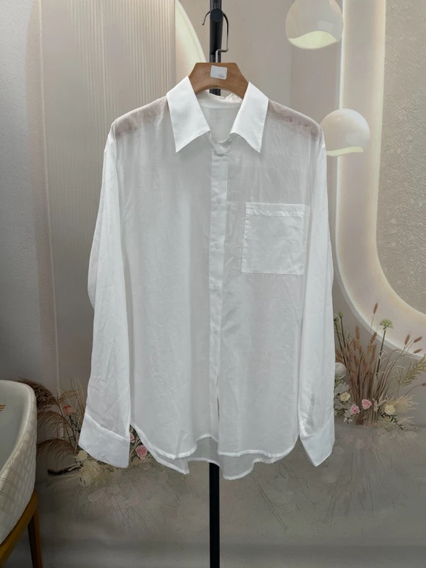ZLR2025夏【东大门】新款月光白纯亚麻透明透气百搭宽松长袖衬衫