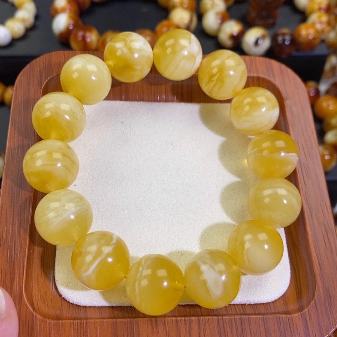 琥珀未镶嵌手链天然蜜蜡虎皮纹手串16.2mm