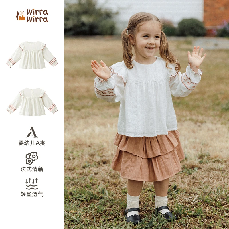 wirrawirra北欧风春季新款全棉法式清新透气恬谧庄园绣花衬衫