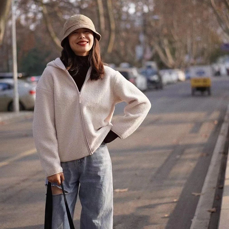 （衣兮摇粒绒连帽外套）92618秋冬加厚连帽宽松韩版时尚休闲外套G